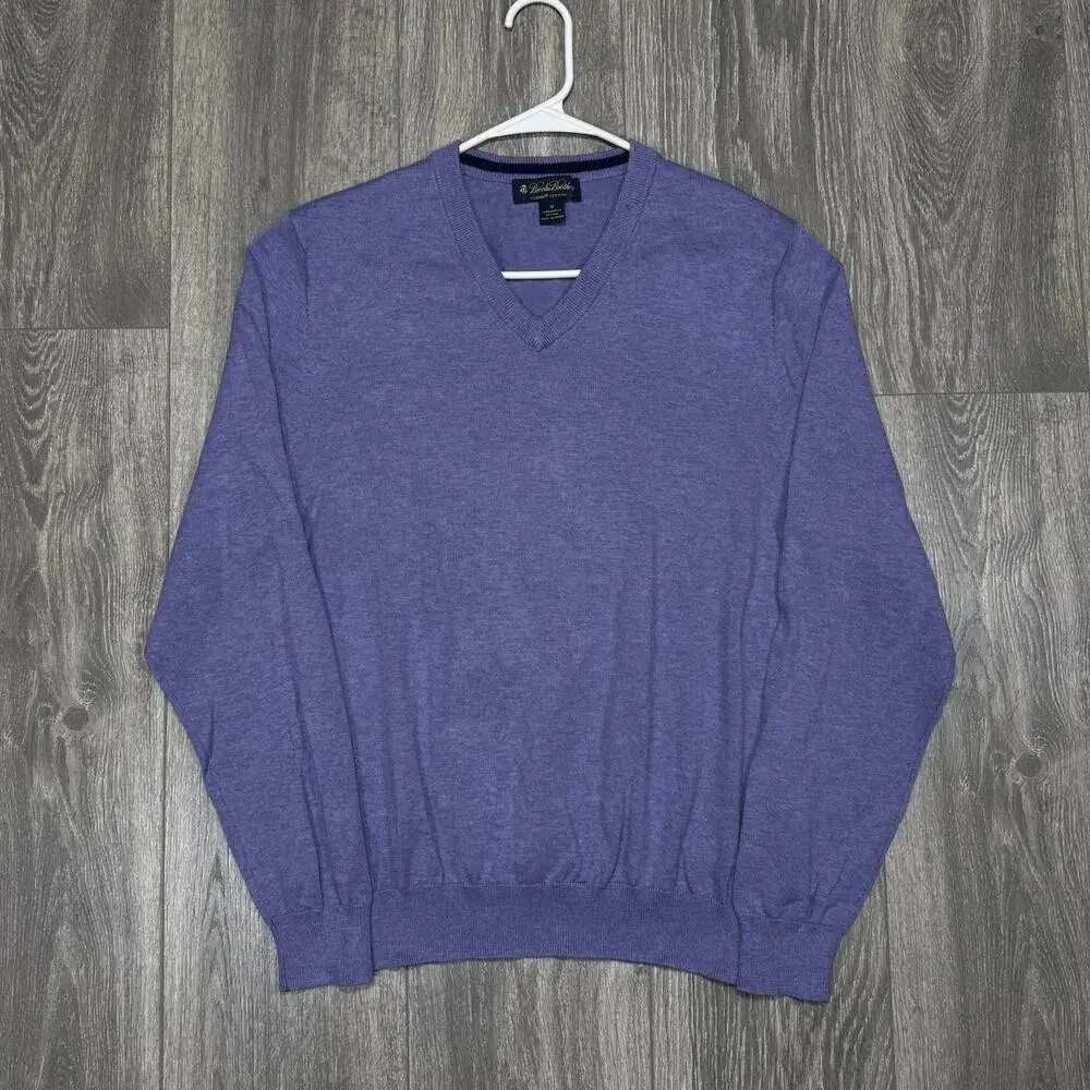 Mens Brooks Brothers V Neck 100% Supima Cotton Pullover Sweater Purple Size M - Picture 2 of 9
